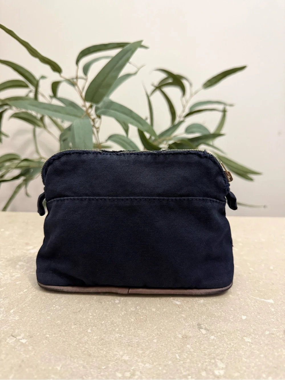 Hermes Bolide Pouch MM Navy Blue Canvas Travel Cosmetic Bag